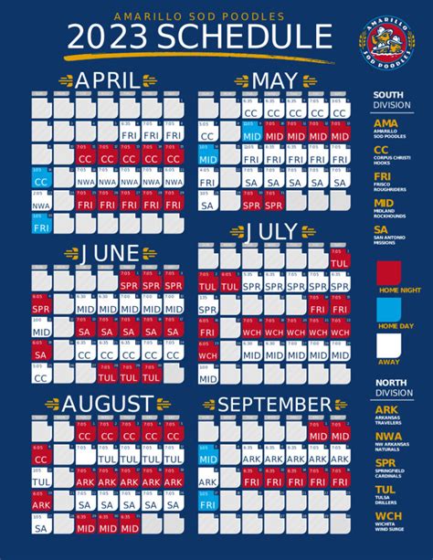 Sod poodles schedule - AMARILLO, Texas – The Amarillo Sod Poodles, Double-A Affiliate of the Arizona Diamondbacks, are excited to release the full promotional schedule for the 2023 season. Amarillo’s Opening Night is slated for Tuesday, April 11, when the Corpus Christi Hooks, Double-A Affiliate of the World Series Champion Houston Astros visit Amarillo for …